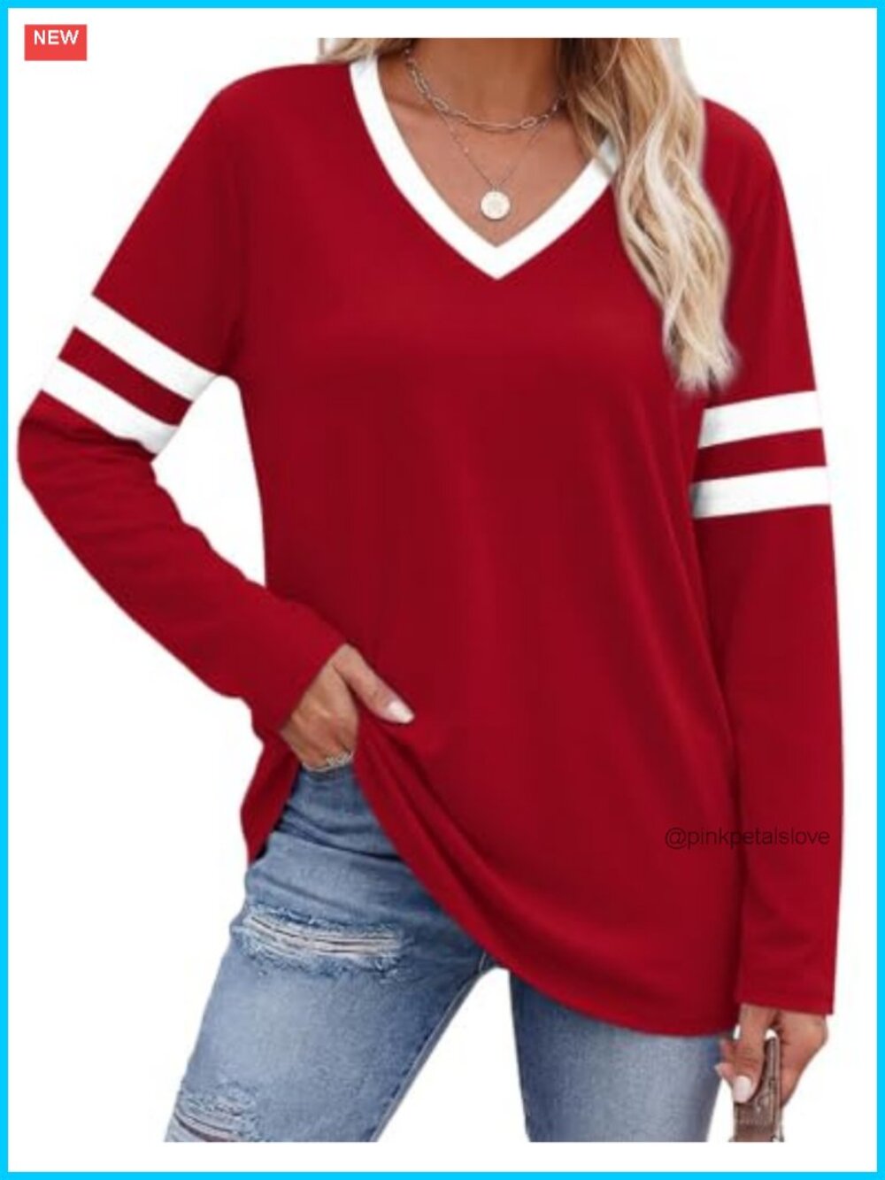 Womens Long Sleeve V Neck Loose Fit Tunic Top Fall Casual Shirt